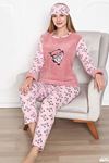 Kadın Pembe Desenli Welsoft Desenli Kışlık Polar Pijama Takım 1C-2181