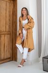 Kadın Taba Rengi Su Geçirmez Askı Detaylı Oversize Mevsimlik Trençkot 3E-6339