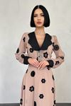 Kadın Vintage Retro Tarz Uzun Şifon Astarlı Elbise 1D-7514