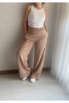 Kadın Bej Renk Beli Lastikli Salaş Spor Pantolon 12C-3001