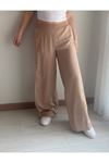 Kadın Bej Renk Beli Lastikli Salaş Spor Pantolon 12C-3001
