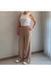 Kadın Bej Renk Beli Lastikli Salaş Spor Pantolon 12C-3001