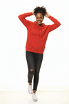 Kırmızı Kanguru Cep Kapüşonlu Boyfriend  Sweatshirt 4D-3100
