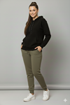 Kadın Siyah Kanguru Cep Kapüşonlu Boyfriend  Sweatshirt 4D-2090