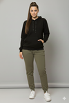 Kadın Siyah Kanguru Cep Kapüşonlu Boyfriend  Sweatshirt 4D-2090