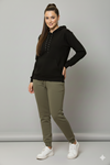 Kadın Siyah Kanguru Cep Kapüşonlu Boyfriend  Sweatshirt 4D-2090